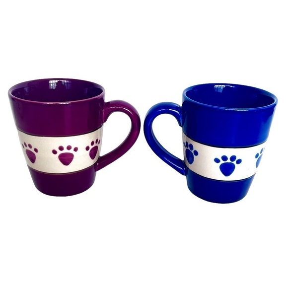 Pet Rageous Designs Purple and Blue Coffee Tea Mugs with Paw Prints Set of 2 - Picture 2 of 10